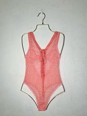 Victoria's Secret Coral Lace Tie-Front Bodysuit
